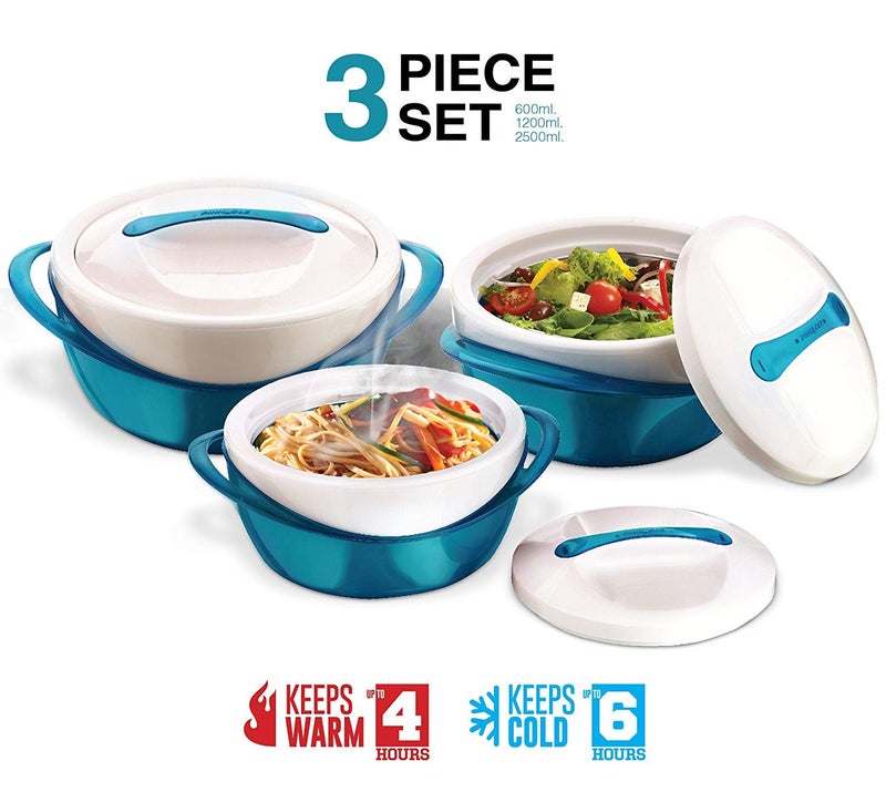 Pinnacle Insulated Casserole Dish with Lid 3 pc. set 2.6/1.25/.6 qt. Elegant Hot Pot Food Warmer/Cooler - Large Thermal Soup/Salad Serving Bowl- Stainless Steel â€“Best Gift Set for Moms â€“Holidays Teal - Image 5